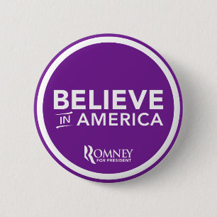 Macaron Rond 5 Cm Mitt Romney croient à l'Amérique 2012 (le pourpr