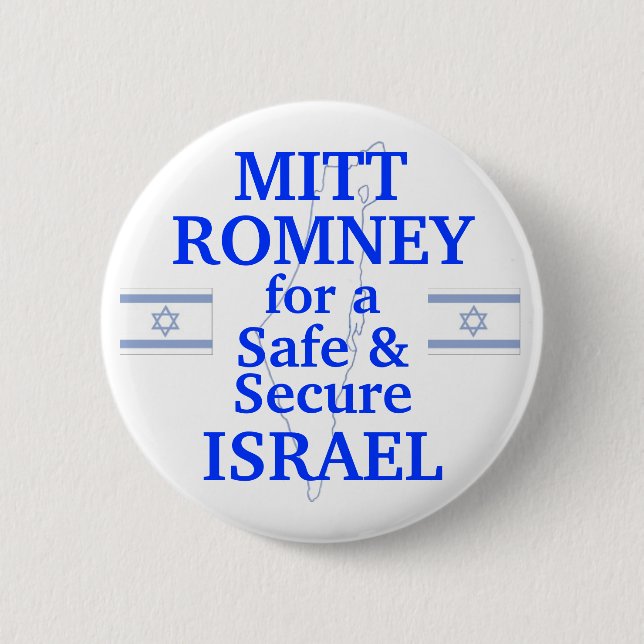 Macaron Rond 5 Cm Mitt Romney pour l'Israël sûr 2012 (Devant)