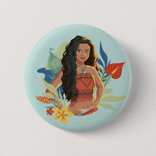 Macaron Rond 5 Cm Moana Live Action Portrait de Canoë Tropical