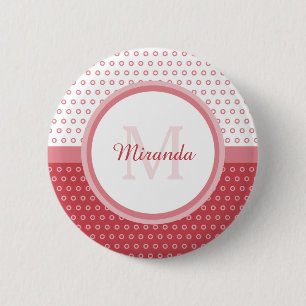 Macaron Rond 5 Cm Mod Pink and White Polka Dots Monogram With Name