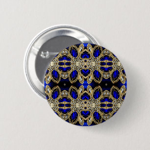 Macaron Rond 5 Cm mode stylisé or turquoise argent bleu royal