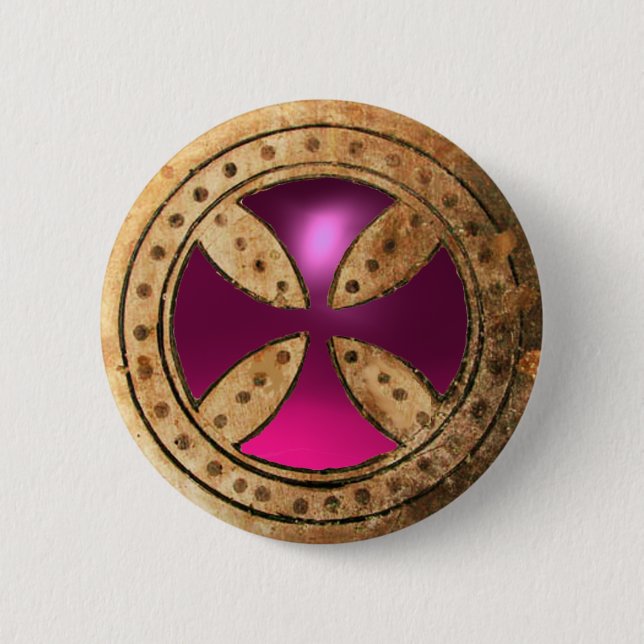 Macaron Rond 5 Cm MODÈLE ANTIQUE CROISER Pink Purple Améthyst Gem (Devant)