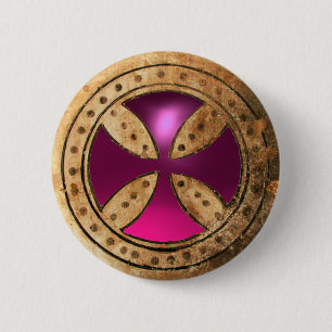 Macaron Rond 5 Cm MODÈLE ANTIQUE CROISER Pink Purple Améthyst Gem