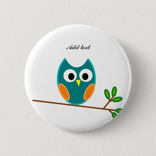 Macaron Rond 5 Cm Modèle de hibou bleu et d'or (Devant)