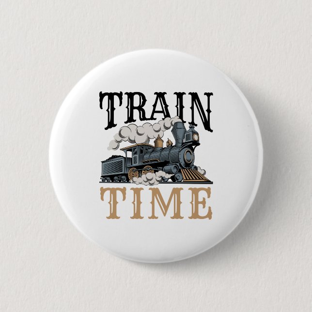 Macaron Rond 5 Cm Modèle de temps ferroviaire Hobbyiste ferroviaire (Devant)