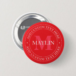 Macaron Rond 5 Cm Modèle de texte circulaire élégant modifiable roug