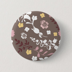 Macaron Rond 5 Cm Modèle floral romantique Brown et rose Vintage