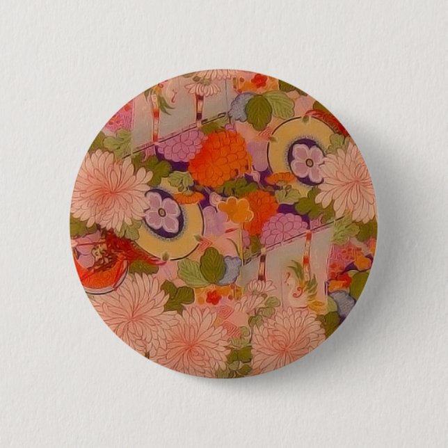 Macaron Rond 5 Cm Modèle floral rose kimono (Devant)