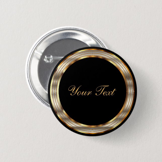 Macaron Rond 5 Cm Modèle métallique noir et or (Devant & derrière)