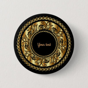 Macaron Rond 5 Cm Modèle Orné Élégant Noir et Or