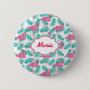 Macaron Rond 5 Cm Modèle tropical de Flamant rose