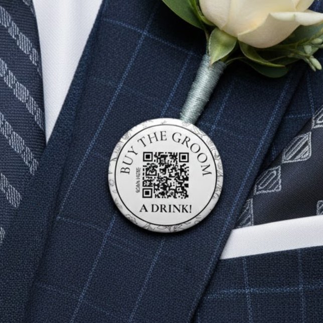 Macaron Rond 5 Cm Modern Botanical Buy the Groom a Drink QR Code (Créateur téléchargé)