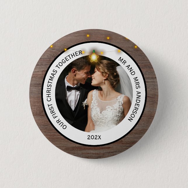 Macaron Rond 5 Cm Modern Rustic Couples First Christmas Together  (Devant)
