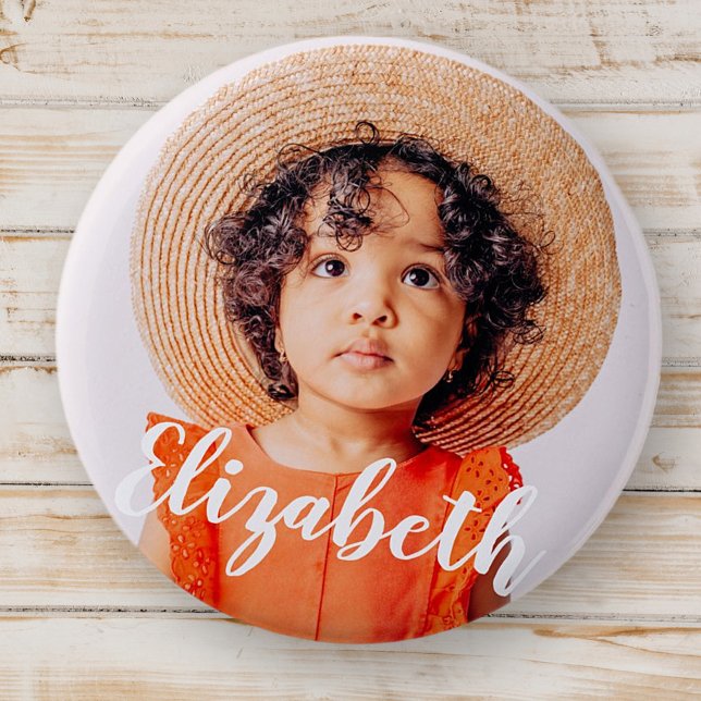 Macaron Rond 5 Cm Modern Simple Script Ajouter votre nom et photo (Créateur téléchargé)