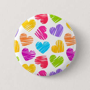 Macaron Rond 5 Cm Moderne et Fille Vibrant Doodled Hearts Motif