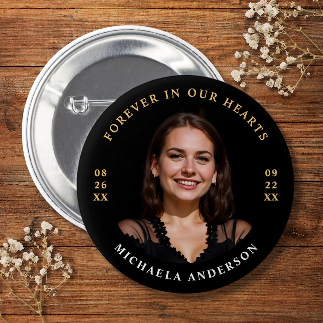 Macaron Rond 5 Cm Moderne Pour Toujours Dans Nos Coeurs Funérailles/ (Créateur téléchargé)