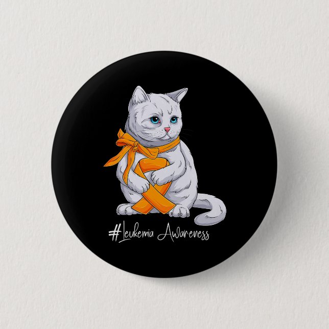 Macaron Rond 5 Cm Mois de sensibilisation Chat au ruban orange (Devant)