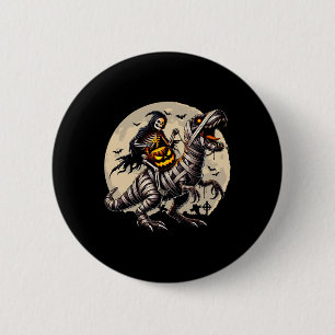 Macaron Rond 5 Cm Momie à cheval sur un squelette Dinosaure T Rex Ci
