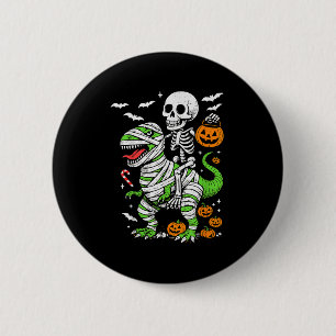 Macaron Rond 5 Cm Momie à cheval sur un squelette Dinosaure T Rex Ha