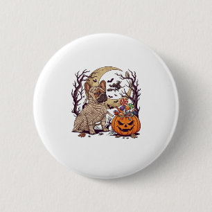 Macaron Rond 5 Cm Momie d'Halloween Chien Bouledogue Français Citrou