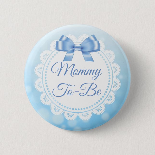 Macaron Rond 5 Cm Mommy To Be Baby shower Blue Lace Button (Devant)