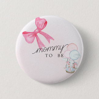 Macaron Rond 5 Cm Mommy To Be Baby Shower Button with Pink Bow