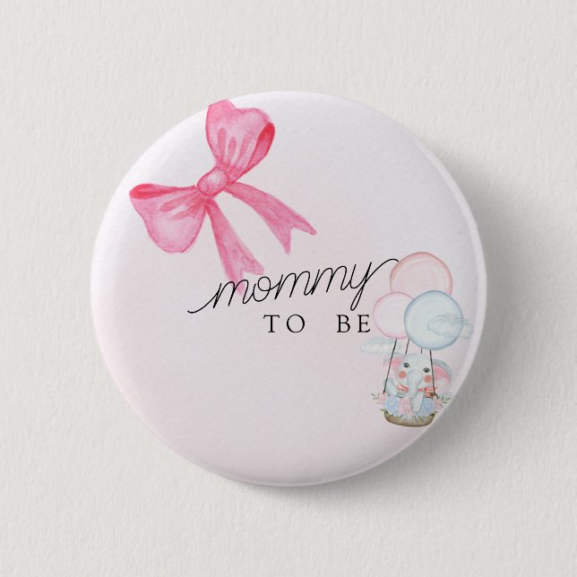 Macaron Rond 5 Cm Mommy To Be Baby Shower Button with Pink Bow  (Devant)