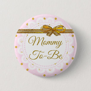 Macaron Rond 5 Cm Mommy To Be Baby Shower Pink & Gold Button
