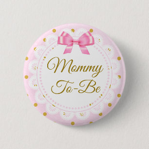 Macaron Rond 5 Cm Mommy To Be Baby Shower Pink & Gold Button