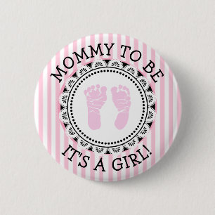 Macaron Rond 5 Cm "Mommy To Be" Pink and black Baby Shower Button