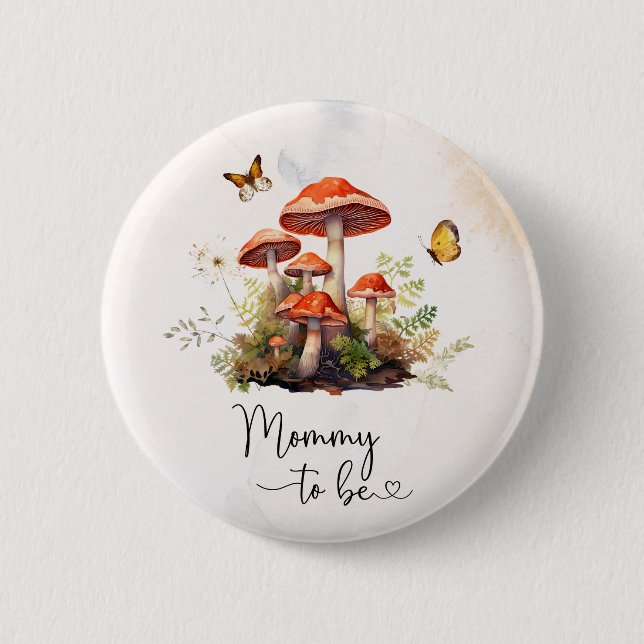 Macaron Rond 5 Cm Mommy to be-Whimsical Mushroom aquarelle baButton (Devant)