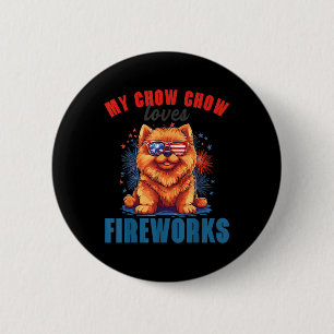 Macaron Rond 5 Cm Mon Chow Chow aime les feux d'artifice 4 juillet p