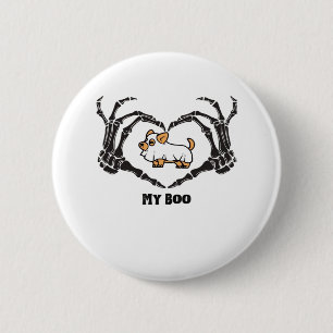 Macaron Rond 5 Cm Mon Costume Boo Chihuahua Avec Mains Coeurs Squele