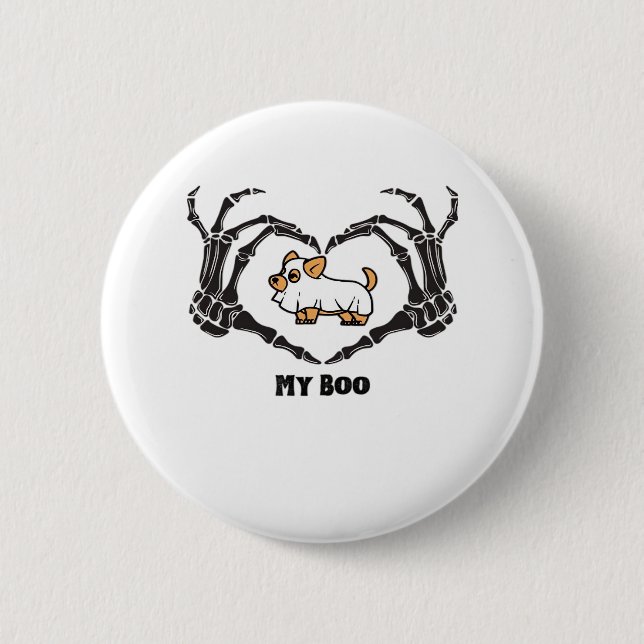 Macaron Rond 5 Cm Mon Costume Boo Chihuahua Avec Mains Coeurs Squele (Devant)