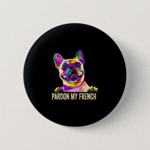 Macaron Rond 5 Cm Mon French - Pop Art Fun Frenchie Bouledogue Franç