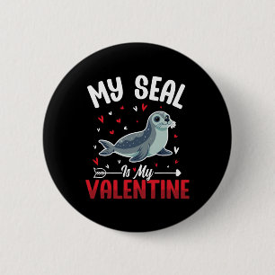 Macaron Rond 5 Cm Mon Phoque Est Mon Valentin Mignons Amoureux D'ani