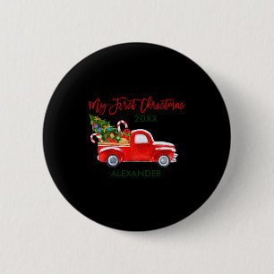 Macaron Rond 5 Cm Mon premier camion de Noël Cannes de bonbon Vert R