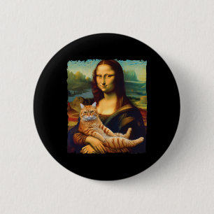Macaron Rond 5 Cm Mona Lisa Holding Chat Portrait Art Peinture Kitty