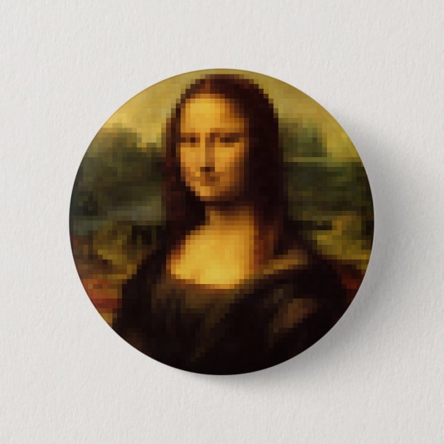 Macaron Rond 5 Cm Mona Lisa Pixellée (Devant)