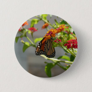 Macaron Rond 5 Cm Monarque papillon sur buisson papillon rouge