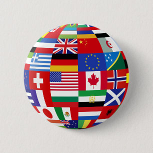 Macaron Rond 5 Cm Monde de bouton de drapeaux