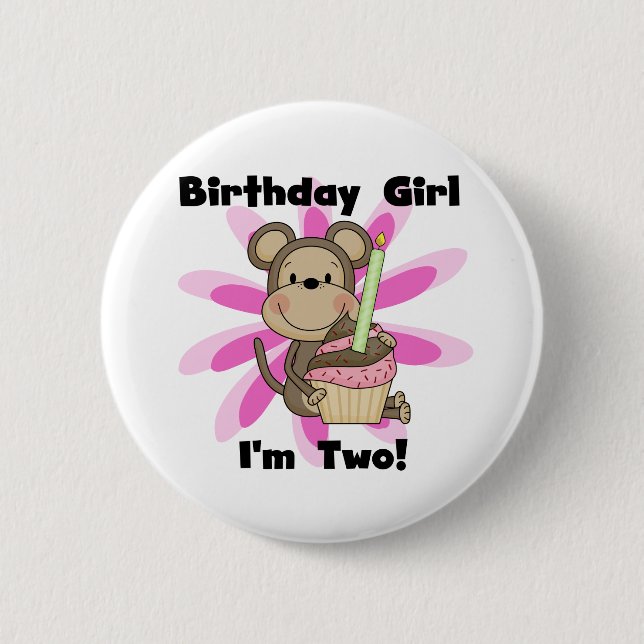 Macaron Rond 5 Cm Monkey Girl 2e Anniversaire Tshirts et cadeaux (Devant)