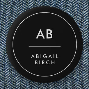 Macaron Rond 5 Cm Monogram Modern Minimum Black and White