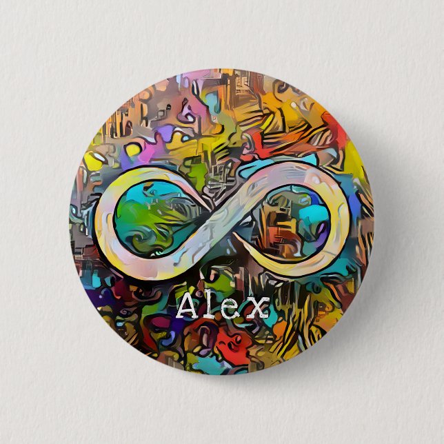 Macaron Rond 5 Cm Monogramme | Ajouter un nom | Symbole d'infini (Devant)