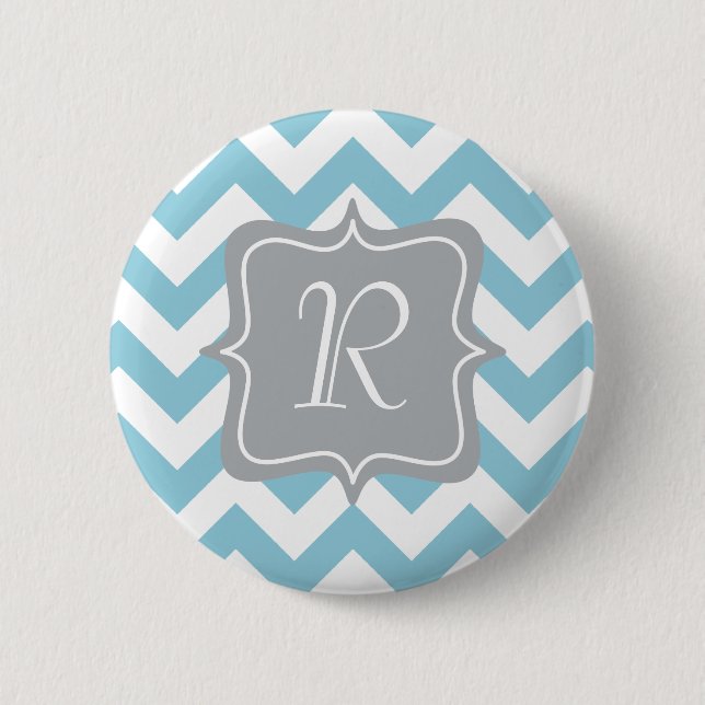 Macaron Rond 5 Cm Monogramme bleu et blanc de zigzag (Devant)