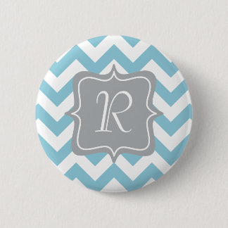 Macaron Rond 5 Cm Monogramme bleu et blanc de zigzag