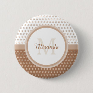 Macaron Rond 5 Cm Monogramme Brown et blanc avec nom