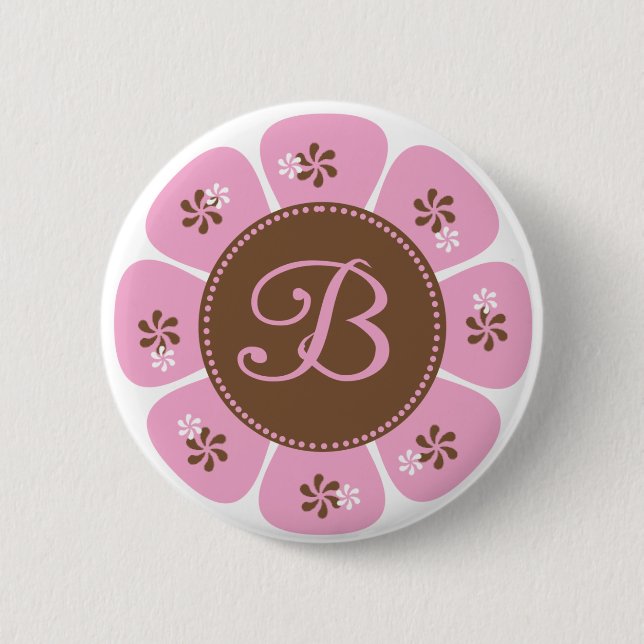 Macaron Rond 5 Cm Monogramme Brown et rose B (Devant)