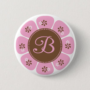 Macaron Rond 5 Cm Monogramme Brown et rose B