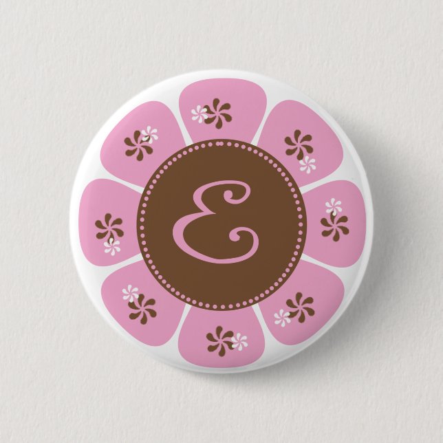 Macaron Rond 5 Cm Monogramme Brown et rose E (Devant)